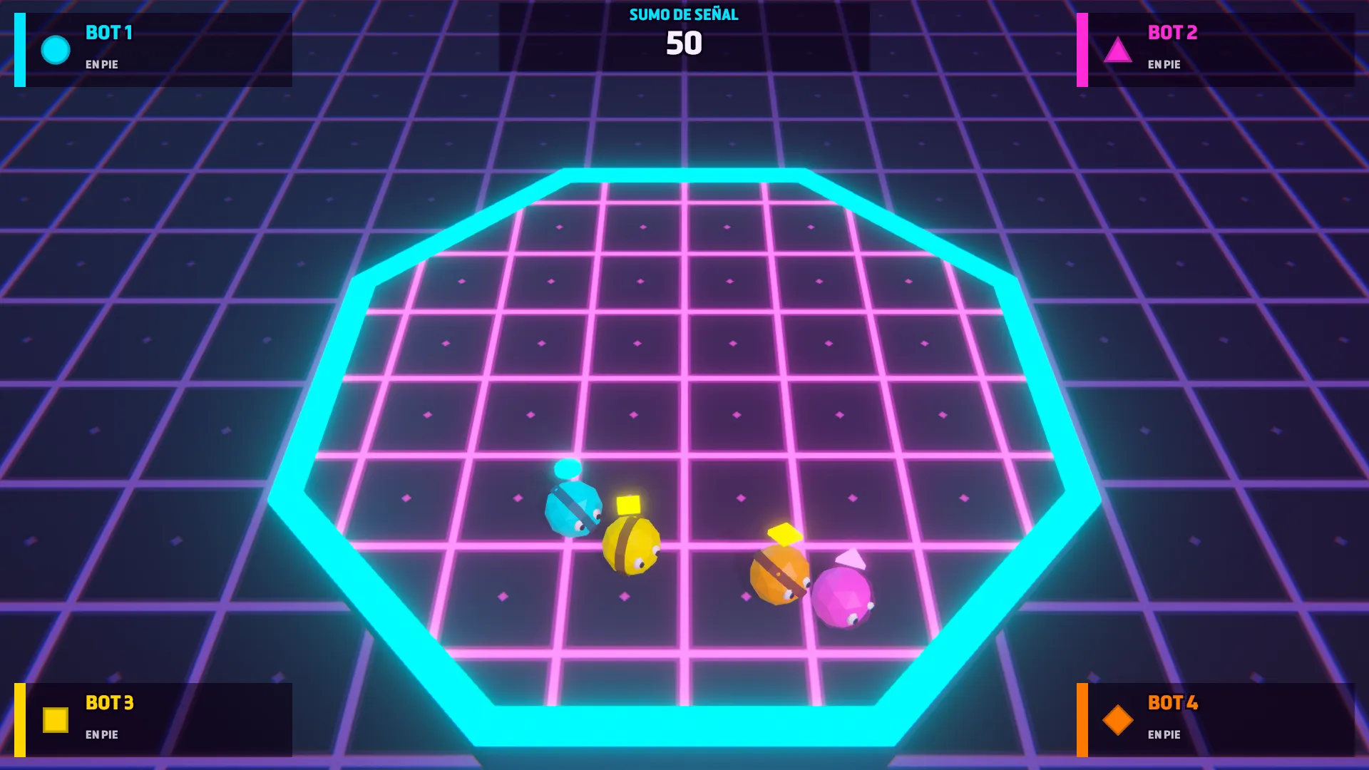 Sumo de Señal minigame: four players in an octagonal arena
