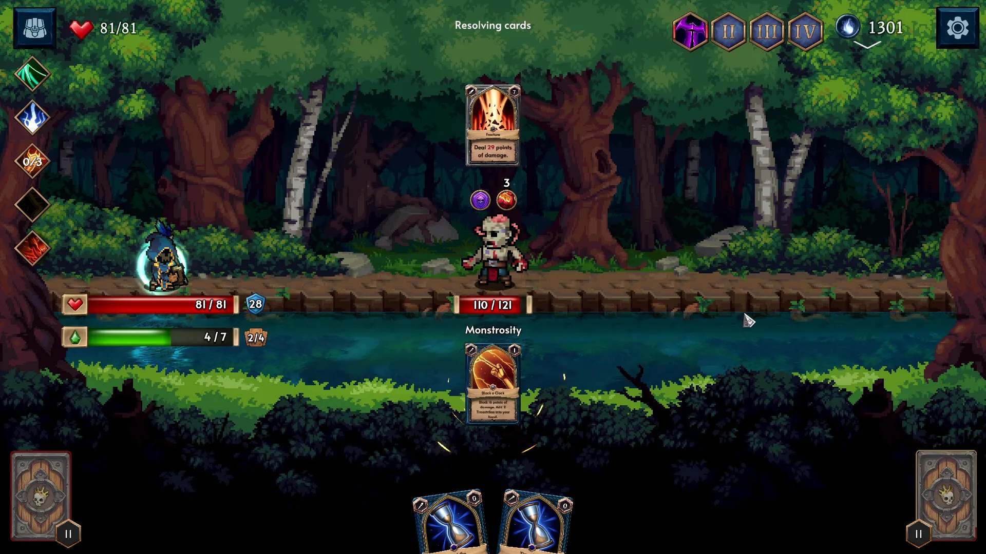 Deck of Souls: battle by a river in the forest