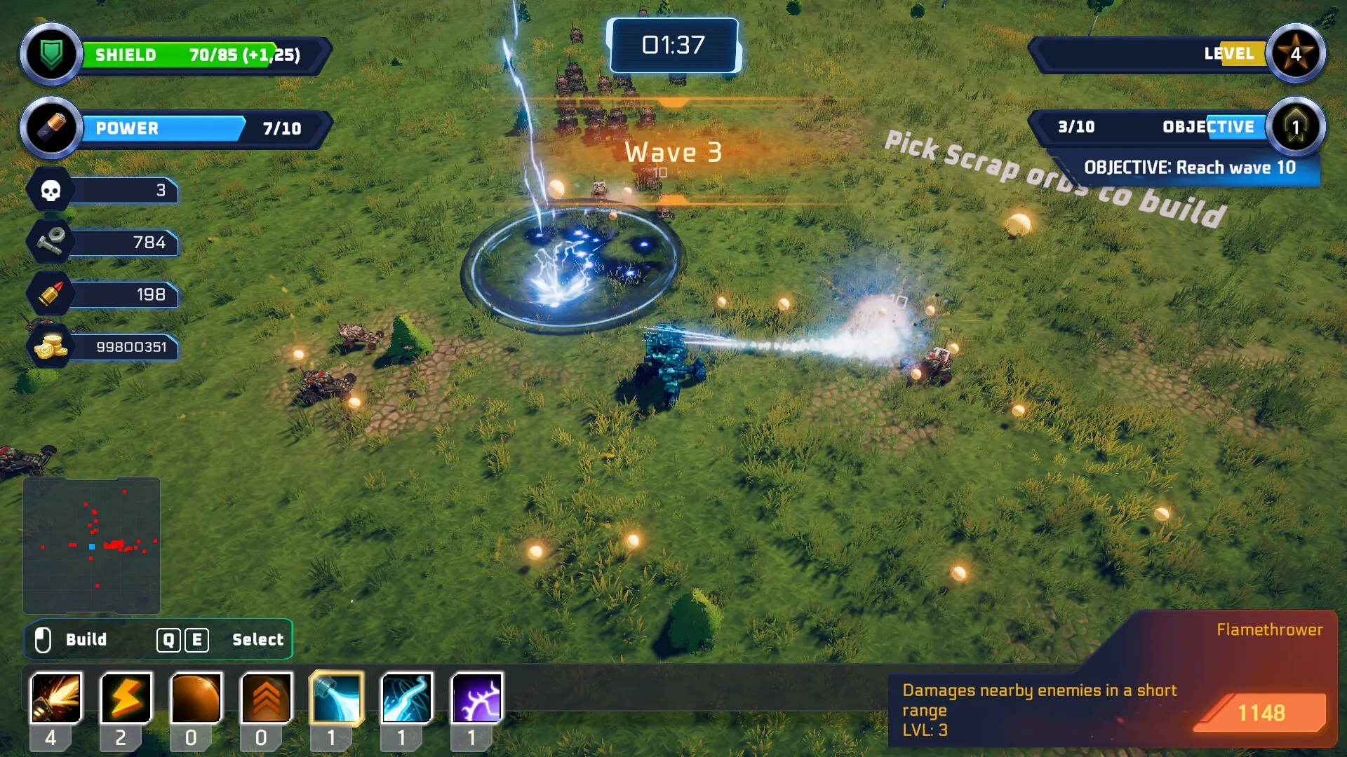 Halftime Builders : vague 3 avec un bouclier d’énergie sur le terrain