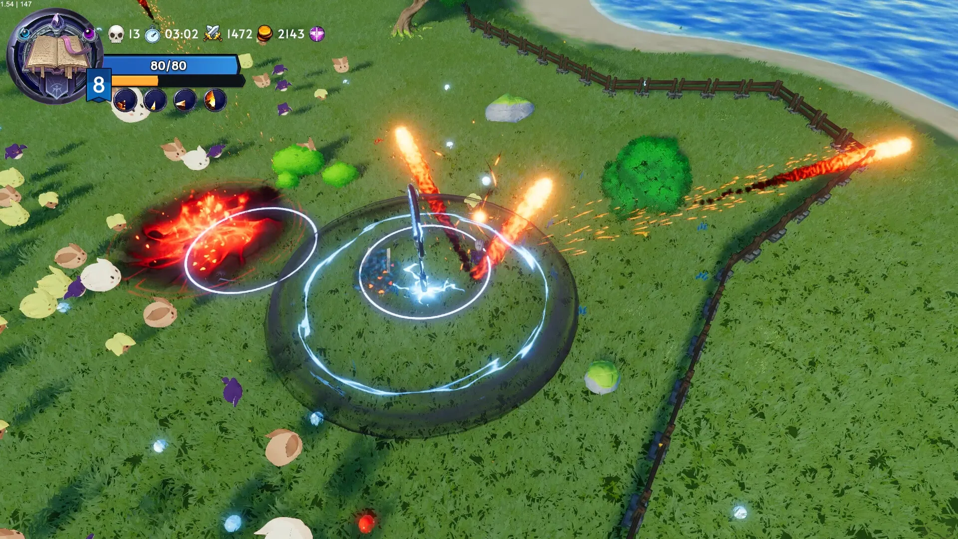 Halftime Heroes : le héros lance des sorts de feu dans un cercle d’énergie